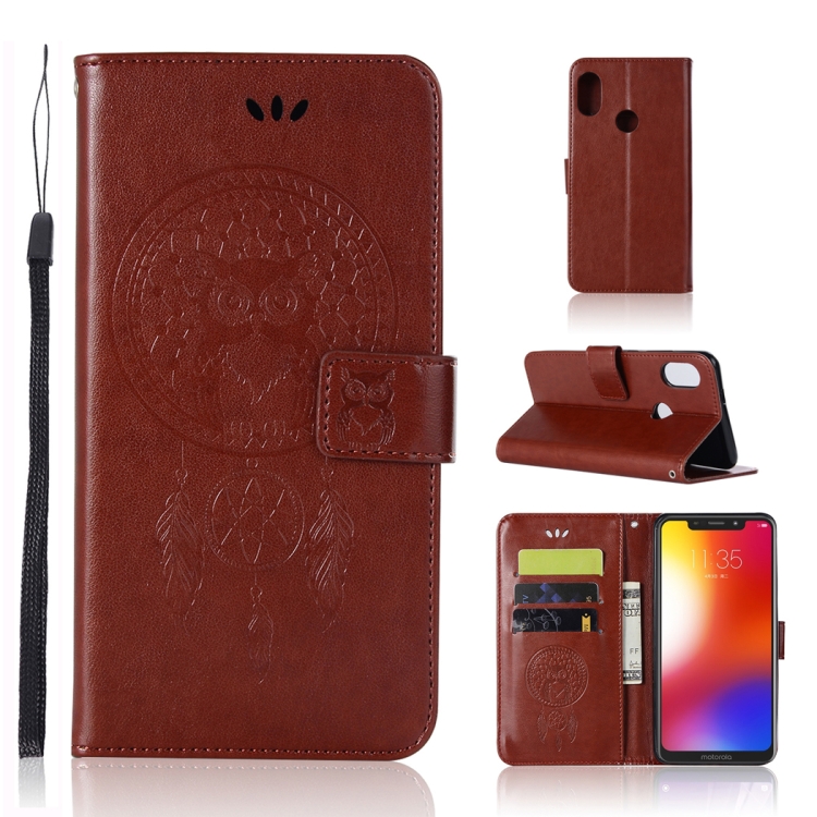 

Wind Chime Owl Embossing Pattern Horizontal Flip Leather Case with Holder & Card Slots & Wallet For Motorola Moto One (P30 Play)(Brown)