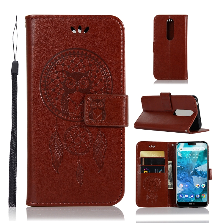 

Wind Chime Owl Embossing Pattern Horizontal Flip Leather Case with Holder & Card Slots & Wallet For Nokia 7.1(Brown)