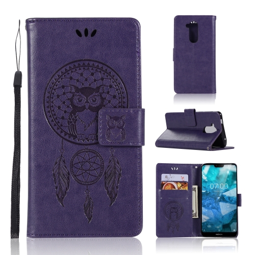 

Wind Chime Owl Embossing Pattern Horizontal Flip Leather Case with Holder & Card Slots & Wallet For Nokia 8.1 / X7(Purple)