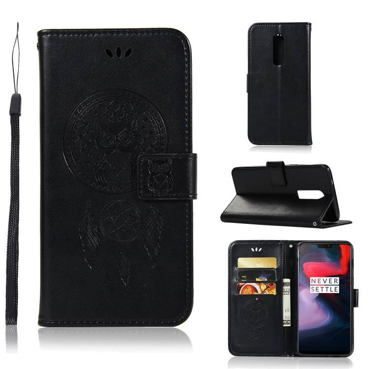 

Wind Chime Owl Embossing Pattern Horizontal Flip Leather Case with Holder & Card Slots & Wallet For OnePlus 6(Black)