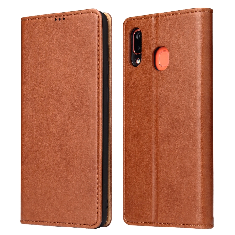 

Dermis Texture PU +TPU Horizontal Flip Leather Case with Holder & Card Slots & Wallet For Galaxy A20 & A30(Brown)