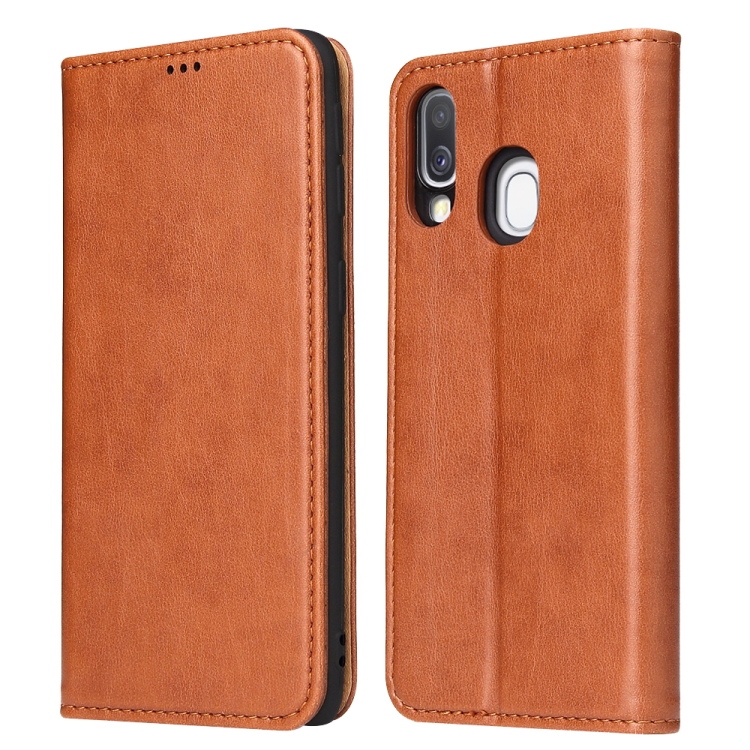 

Dermis Texture PU +TPU Horizontal Flip Leather Case with Holder & Card Slots & Wallet For Galaxy A40(Brown)