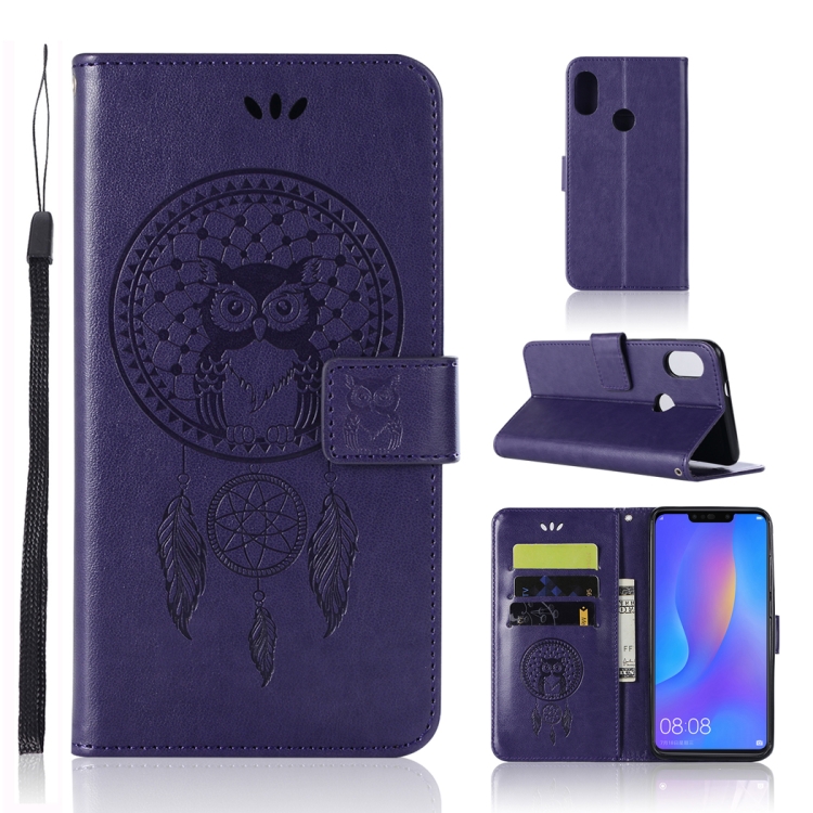

Wind Chime Owl Embossing Pattern Horizontal Flip Leather Case with Holder & Card Slots & Wallet For Huawei Honor 8C(Purple)