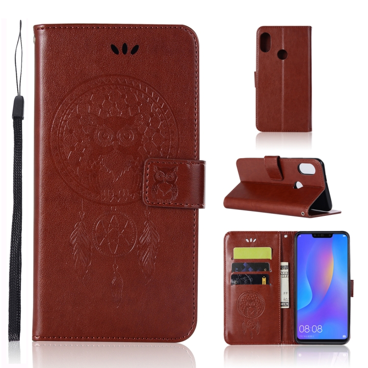 

Wind Chime Owl Embossing Pattern Horizontal Flip Leather Case with Holder & Card Slots & Wallet For Huawei Honor 8X(Brown)
