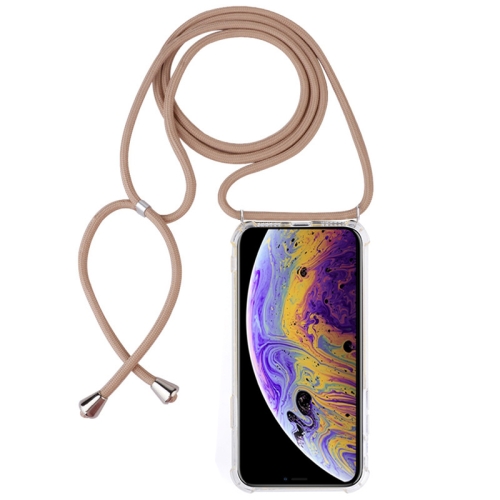 

Four-Corner Anti-Fall Trasparent TPU Mobile Phone Case With Lanyard for iPhone X / XS(Beige)