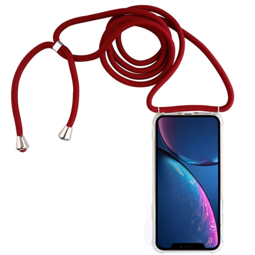 

Four-Corner Anti-Fall Transparent TPU Mobile Phone Case With Lanyard for iPhone XR(Red)