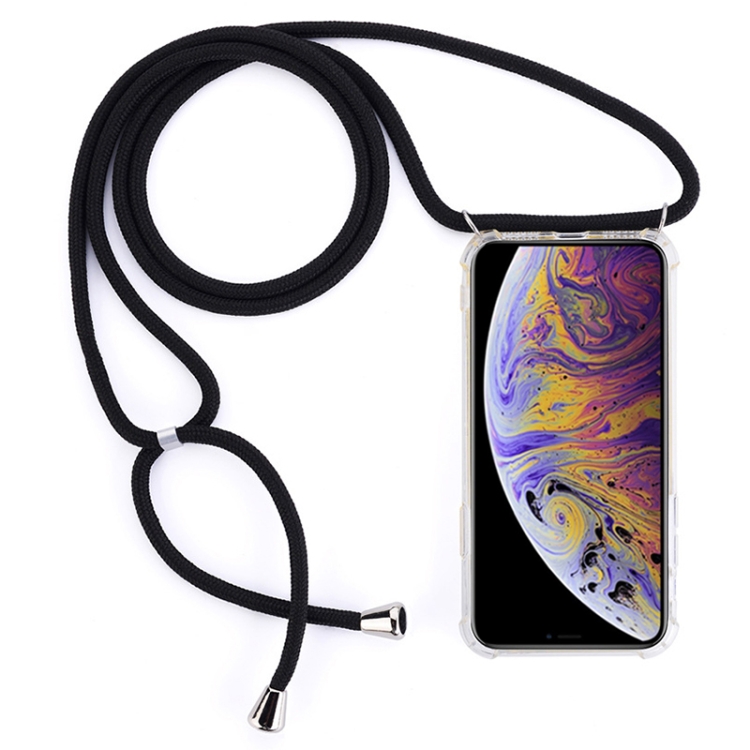 

Four-Corner Anti-Fall Trasparent TPU Mobile Phone Case With Lanyard for iPhone XS Max(Black)