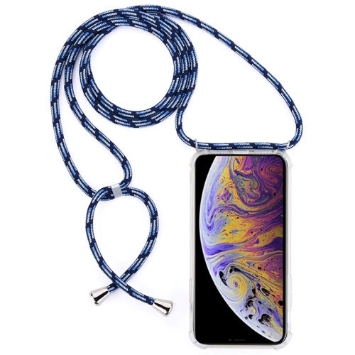 

Four-Corner Anti-Fall Transparent TPU Mobile Phone Case With Lanyard for iPhone XS Max(Black Blue)