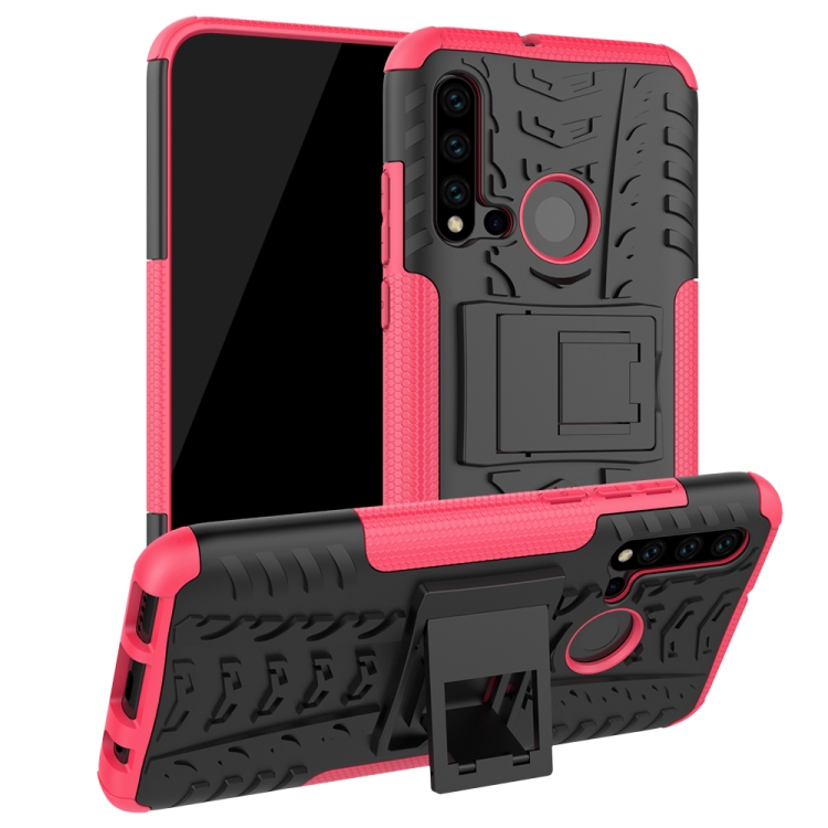 

Tire Texture TPU+PC Shockproof Protective Case with Holder for Huawei P20 Lite 2019(Pink)