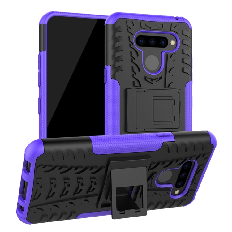 

Tire Texture TPU+PC Shockproof Protective Case with Holder for LG Q60(Purple)