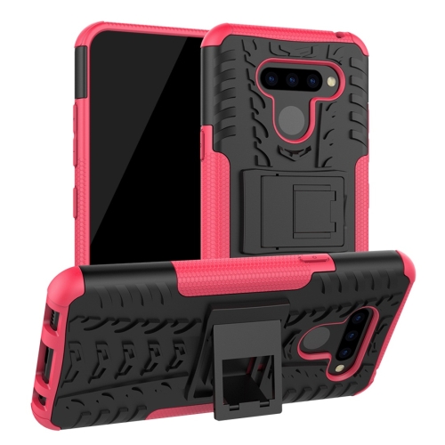 

Tire Texture TPU+PC Shockproof Protective Case with Holder for LG Q60(Pink)