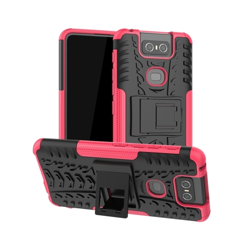 

Tire Texture TPU+PC Shockproof Protective Case with Holder for Asus Zenfone 6 ZS630KL(Pink)