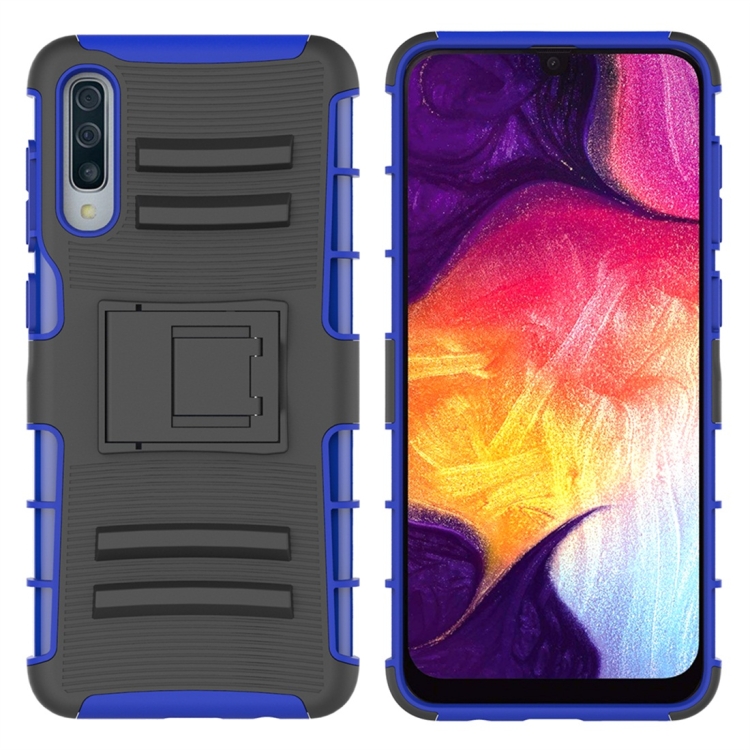 

PC + Silicone Back Clip Sliding Sleeve Protective Case with Holder for Galaxy A50(Blue)