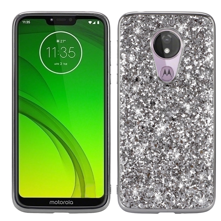 

Plating Glittery Powder Shockproof TPU Case For Motorola Moto G7 Play(Silver)