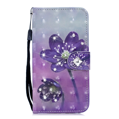 

3D Diamond Encrusted Painting Pattern Coloured Drawing Horizontal Flip PU Leather Case with Holder & Card Slots & Wallet For Galaxy A8 (2018)(Purple Flower)