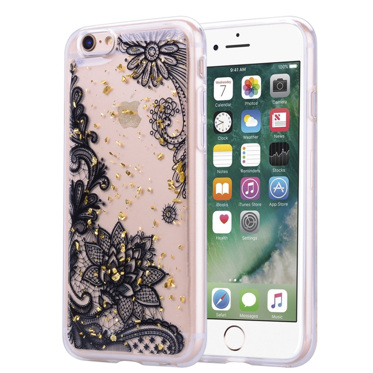 

Gold Foil Style Dropping Glue TPU Soft Protective Case for iPhone 6(Black Lace)