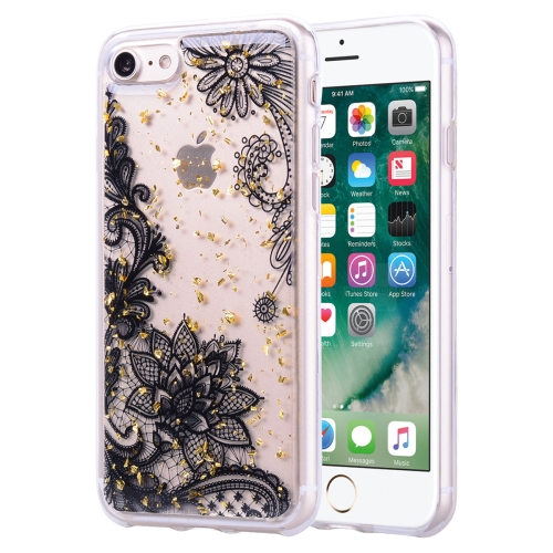 

Gold Foil Style Dropping Glue TPU Soft Protective Case for iPhone 7 Plus(Black Lace)