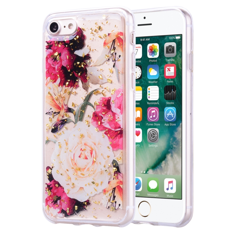 

Gold Foil Style Dropping Glue TPU Soft Protective Case for iPhone 7 Plus(Flower)