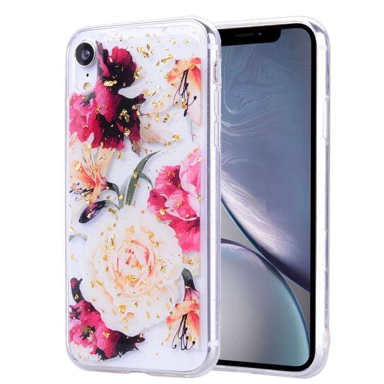 

Gold Foil Style Dropping Glue TPU Soft Protective Case for iPhone XR(Flower)