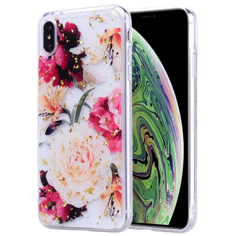 

Gold Foil Style Dropping Glue TPU Soft Protective Case for iPhone XS Max(Flower)