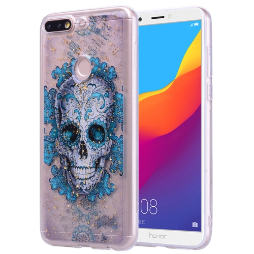 

Cartoon Pattern Gold Foil Style Dropping Glue TPU Soft Protective Case for Huawei Honor 7C(Skull)