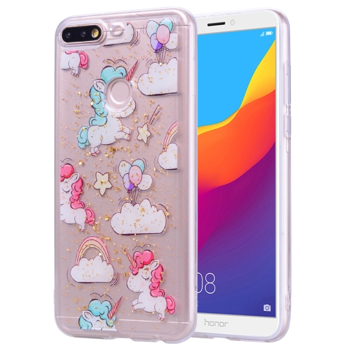 

Cartoon Pattern Gold Foil Style Dropping Glue TPU Soft Protective Case for Huawei Honor 7C(Pony)