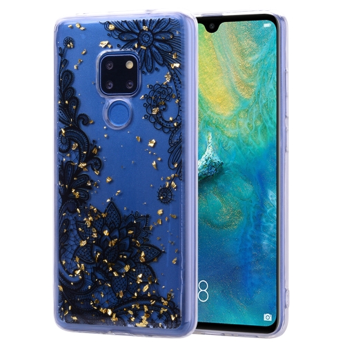 

Cartoon Pattern Gold Foil Style Dropping Glue TPU Soft Protective Case for Huawei Mate 20(Black Lace)