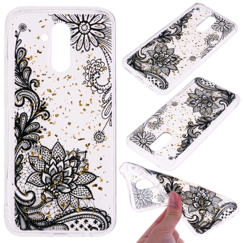 

Cartoon Pattern Gold Foil Style Dropping Glue TPU Soft Protective Case for Huawei Mate20 Lite(Black Lace)