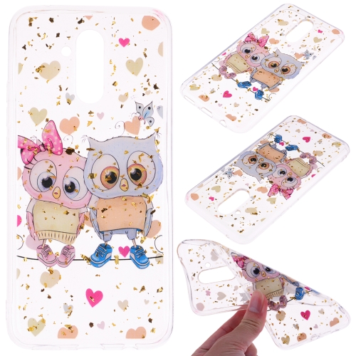 

Cartoon Pattern Gold Foil Style Dropping Glue TPU Soft Protective Case for Huawei Mate20 Lite(Loving Owl)