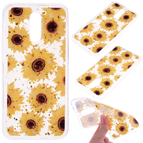 

Cartoon Pattern Gold Foil Style Dropping Glue TPU Soft Protective Case for Huawei Mate20 Lite(Sunflower)