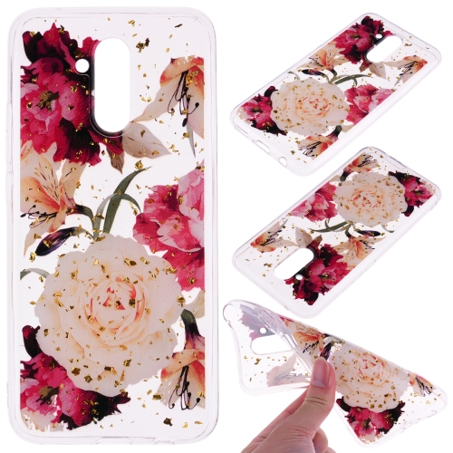 

Cartoon Pattern Gold Foil Style Dropping Glue TPU Soft Protective Case for Huawei Mate20 Lite(Flower)