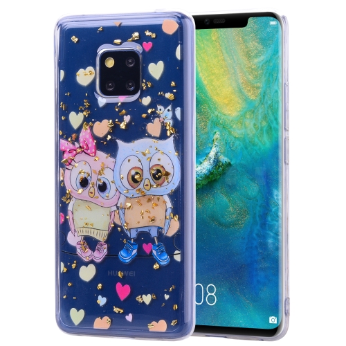 

Cartoon Pattern Gold Foil Style Dropping Glue TPU Soft Protective Case for Huawei Mate20 Pro(Loving Owl)