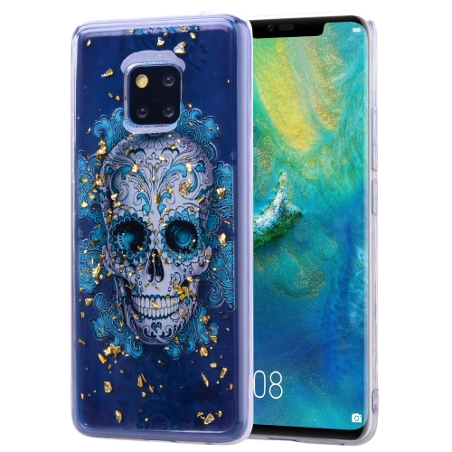 

Cartoon Pattern Gold Foil Style Dropping Glue TPU Soft Protective Case for Huawei Mate20 Pro(Skull)