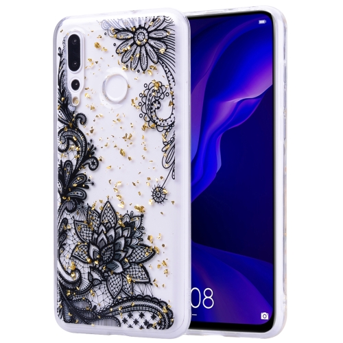 

Cartoon Pattern Gold Foil Style Dropping Glue TPU Soft Protective Case for Huawei Nova 4(Black Lace)