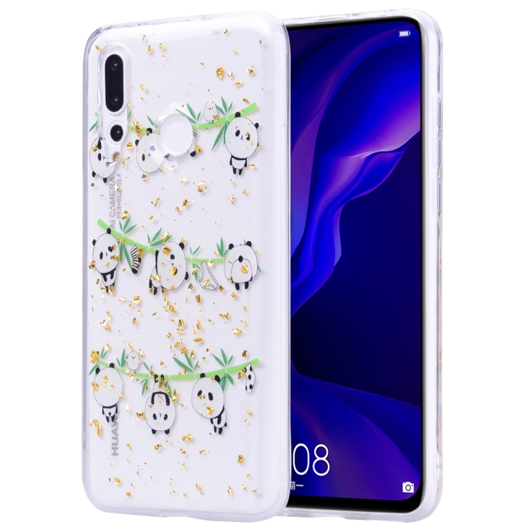 

Cartoon Pattern Gold Foil Style Dropping Glue TPU Soft Protective Case for Huawei Nova 4(Panda)