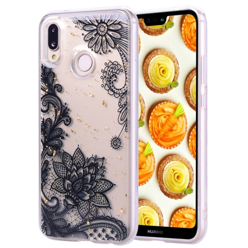 

Cartoon Pattern Gold Foil Style Dropping Glue TPU Soft Protective Case for Huawei P20 Lite(Black Lace)