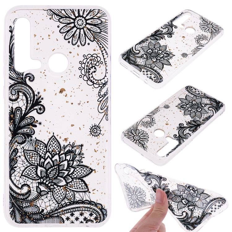 

Cartoon Pattern Gold Foil Style Dropping Glue TPU Soft Protective Case for Huawei P20 Lite (2019)(Black Lace)