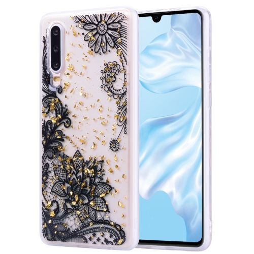 

Cartoon Pattern Gold Foil Style Dropping Glue TPU Soft Protective Case for Huawei P30(Black Lace)