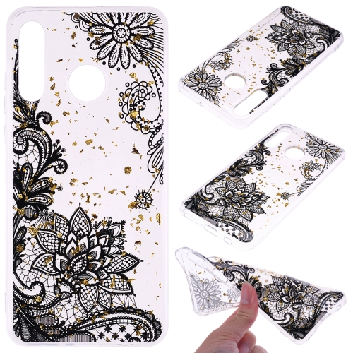 

Cartoon Pattern Gold Foil Style Dropping Glue TPU Soft Protective Case for Huawei P30 Lite(Black Lace)