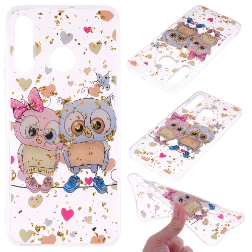 

Cartoon Pattern Gold Foil Style Dropping Glue TPU Soft Protective Case for Huawei P30 Lite(Loving Owl)