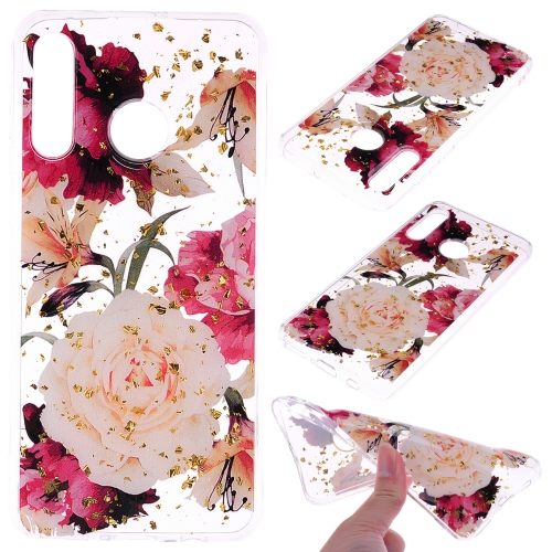 

Cartoon Pattern Gold Foil Style Dropping Glue TPU Soft Protective Case for Huawei P30 Lite(Flower)