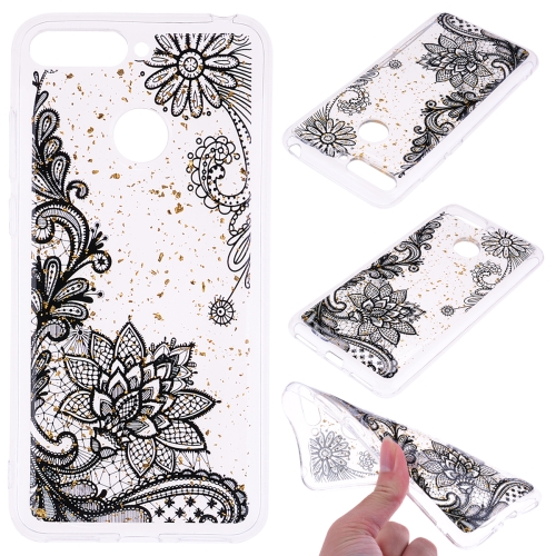 

Cartoon Pattern Gold Foil Style Dropping Glue TPU Soft Protective Case for Huawei Y6 (2018)(Black Lace)