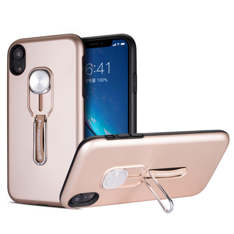 

Shockproof TPU + PC Protective Case with Holder For iPhone XR (Rose Gold)