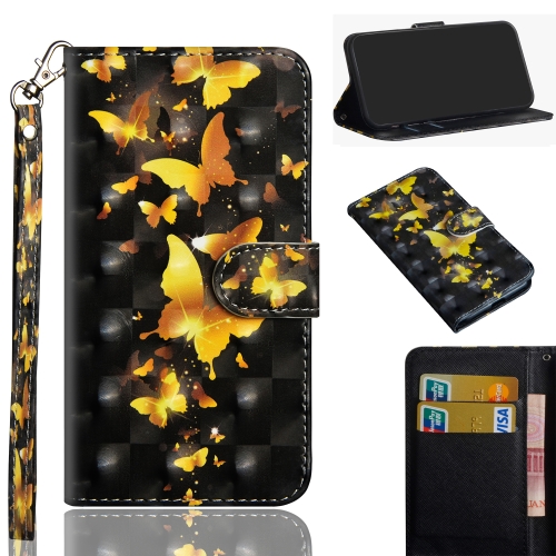 

3D Painting Pattern Coloured Drawing Horizontal Flip TPU + PU Leather Case with Holder & Card Slots & Wallet for LG Q60 / K50(Golden Butterfly)