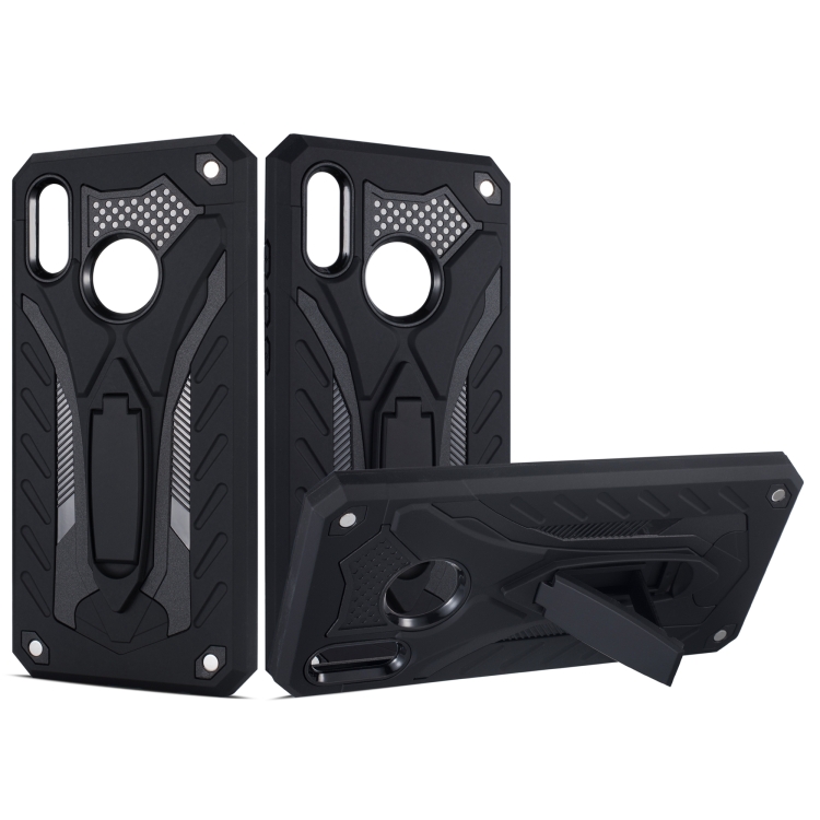 

Shockproof TPU + PC Protective Case with Holder For Huawei P Smart (2019)(Black)