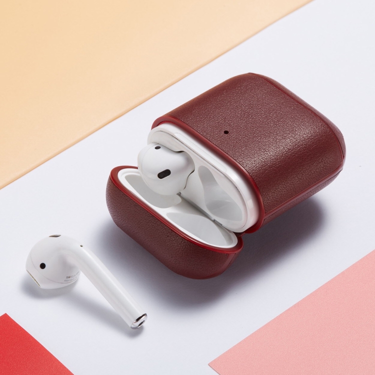

Genuine Leather Earphone Protective Case for Apple AirPods 1 / 2(Wine Red)