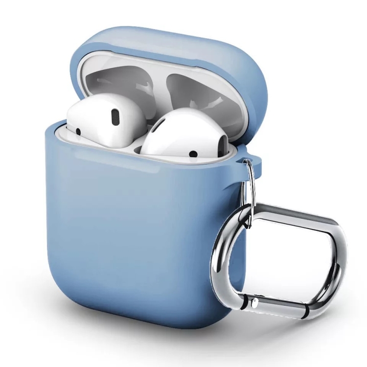 

Split Thick Silicone Earphone Protective Case for Apple AirPods, with Hook(Baby Blue)