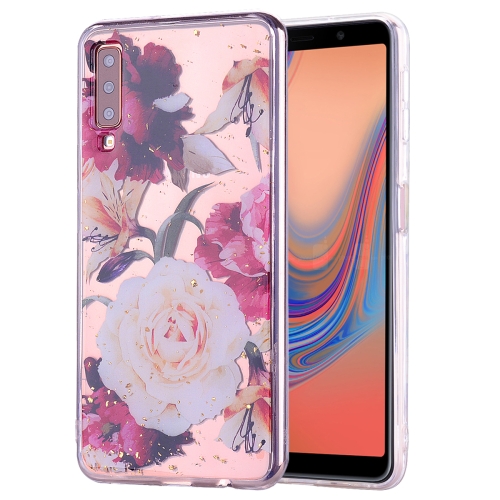 

Cartoon Pattern Gold Foil Style Dropping Glue TPU Soft Protective Case for Galaxy A7 (2018) / A750(Flower)