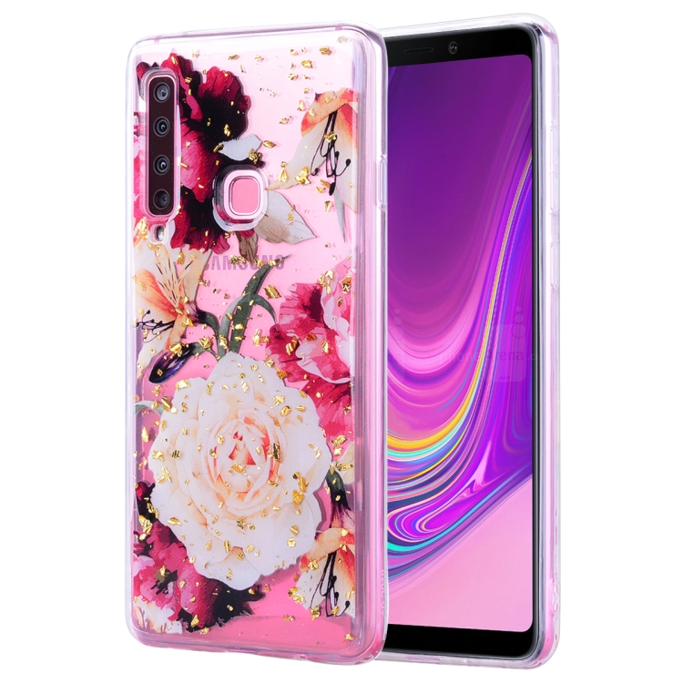 

Cartoon Pattern Gold Foil Style Dropping Glue TPU Soft Protective Case for Galaxy A9 (2018)(Flower)