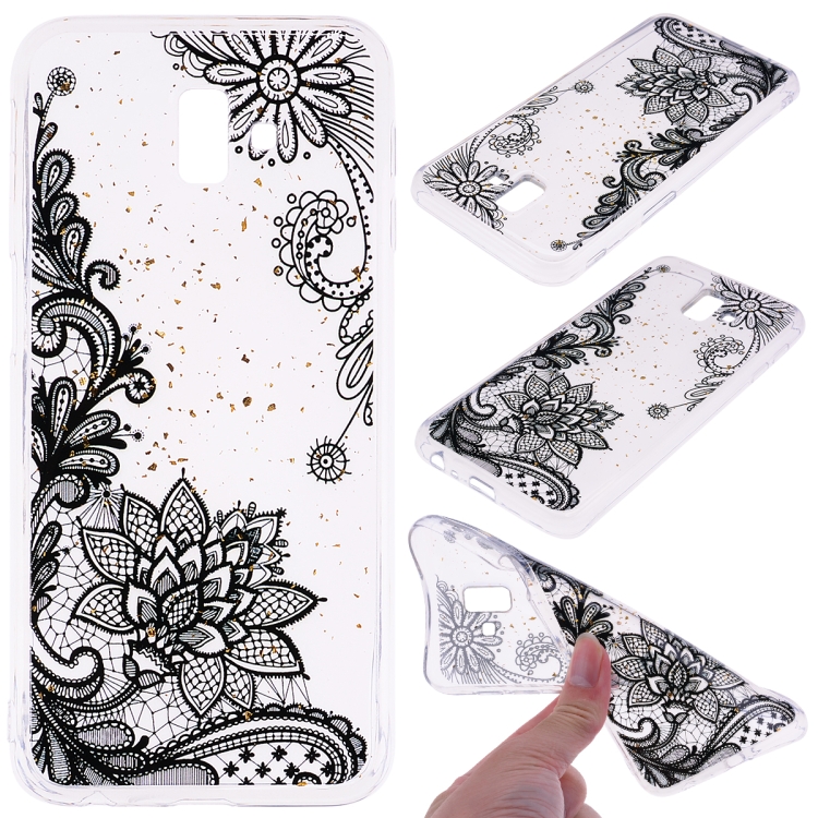 

Cartoon Pattern Gold Foil Style Dropping Glue TPU Soft Protective Case for Galaxy J6+(Black Lace)